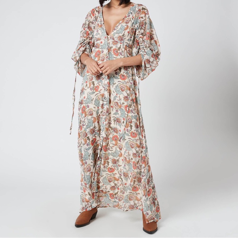 Free People Earth Folk Maxi Dress Tea Combo